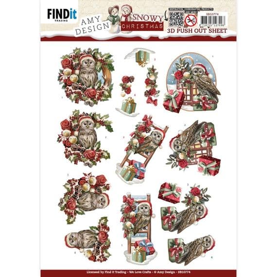 Snowy Owl Christmas Die Cut Decoupage Sheet Amy Design Push Out SB10774