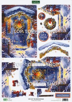 Snowy Porch Scene  A4 Die Cut Christmas Decoupage Sheet - Katy Sue Designs