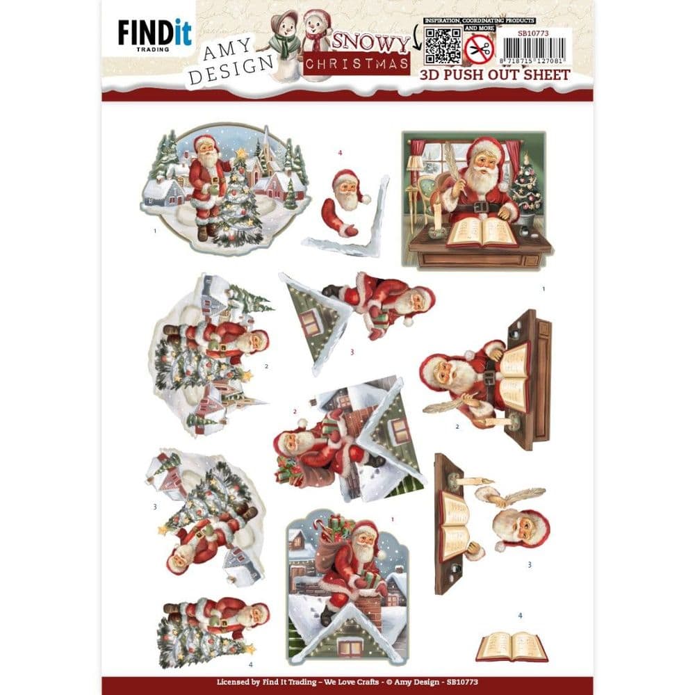 Snowy Santa Christmas Die Cut Decoupage Sheet Amy Design Push Out SB10773 snowy-santa-christmas-die-cut-decoupage-sheet-amy-design-push-out-sb10773
