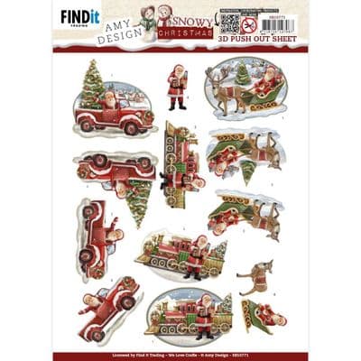 Snowy Train Christmas Die Cut Decoupage Sheet Amy Design Push Out SB10771