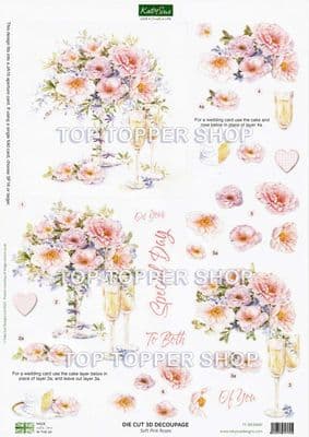Soft Pink Roses A4 Die Cut Decoupage Sheet - Katy Sue Designs