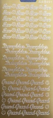 Son, Daughter, Grandson, Granddaughter Gold Peel Off Stickers Jeje j254