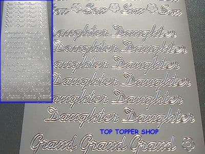 Son, Daughter, Grandson, Granddaughter Silver Peel Off Stickers Jeje j254