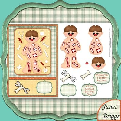 SPEEDY RECOVERY Get Well Soon Card Front & Decoupage Printed sheet