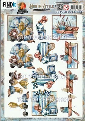 Sports & Fishing Die Cut Decoupage Sheet Yvonne Creations Push Out SB10760
