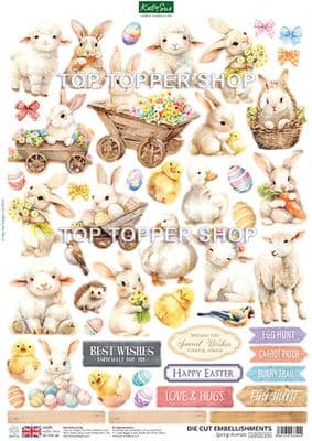 Spring Animals 1 A4 Sheet of Die Cut Embellishments - Katy Sue