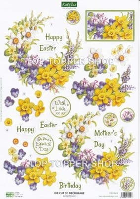 Spring Flowers  A4 Die Cut Decoupage Sheet - Katy Sue Designs