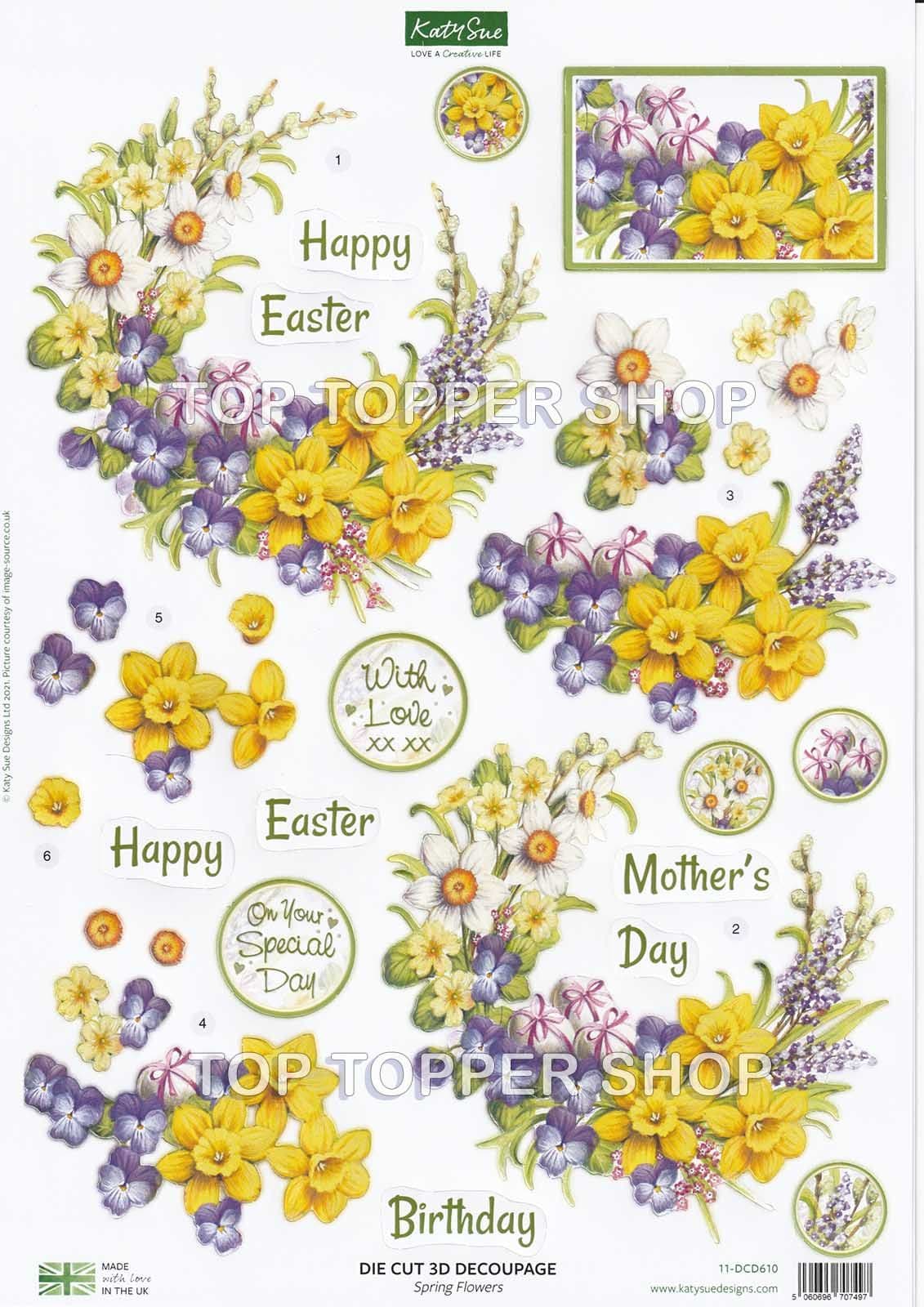 Spring Decopauge Spring Flowers A4 Die Cut Decoupage Sheet - Katy Sue Designs