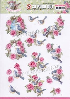 Spring is Here Birds & Roses A4 Die Cut Decoupage Sheet Amy Design Push Out SB10333