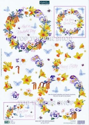 Spring Wreath A4 Die Cut Decoupage Sheet - Katy Sue Designs