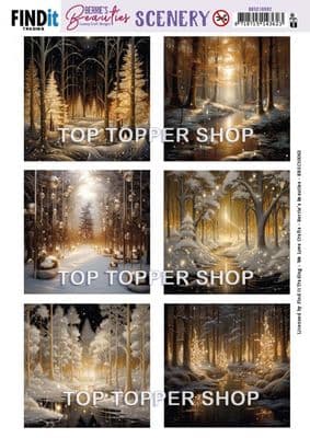 Square Frosted Gold Christmas 1 - A4 Die Cut Toppers Berrie's Beauties Scenery Push Out BBSC10062