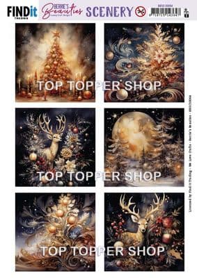 Square Frosted Gold Christmas 2 - A4 Die Cut Toppers Berrie's Beauties Scenery Push Out BBSC10064