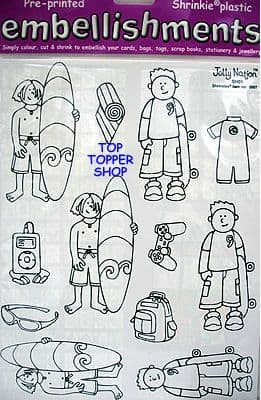 SURFER & SKATEBOARD BOY SKATER SHRINKLES - JOLLY NATION SHRINK PLASTIC SH01