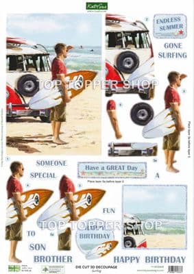 Surfing A4 Die Cut Decoupage Sheet - Katy Sue Designs