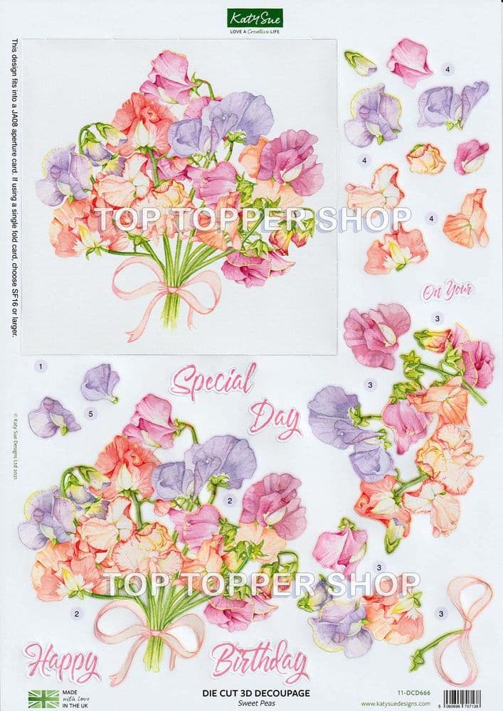Sweet Peas A4 Die Cut Decoupage Sheet Katy Sue Designs
