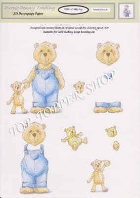 TEDDY BOY 24 Decoupage Sheet Purple Penny Trading