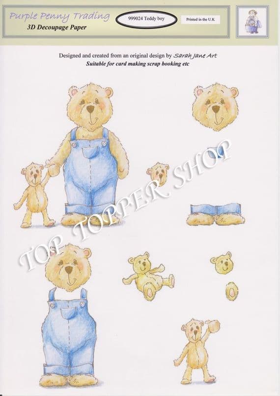 TEDDY BOY 24 Decoupage Sheet Purple Penny Trading