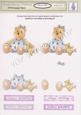 TEDDY GIRL 23 Decoupage Sheet Purple Penny Trading