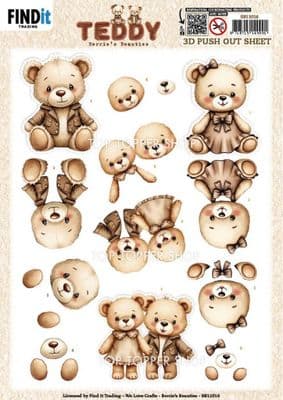 Teddy Together Die Cut Decoupage Sheet Berrie's Beauty Push Out SB11016