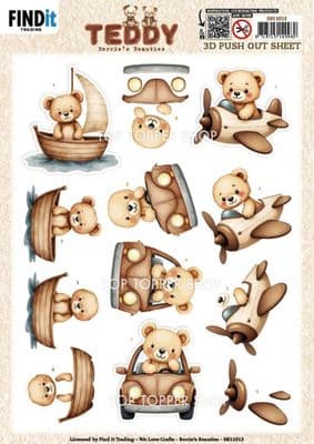 Teddy Transport Die Cut Decoupage Sheet Berrie's Beauty Push Out SB11013