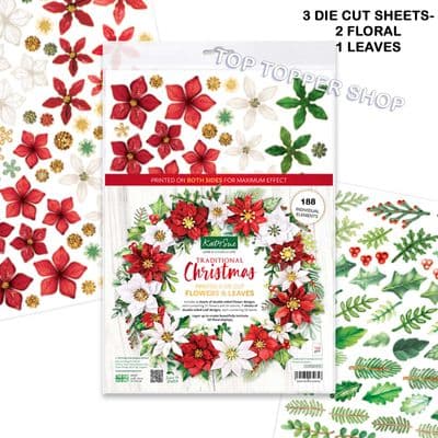 Traditional Christmas Flowers & Leaves 3 A4 Die Cut Elements Sheets - Katy Sue Designs DCE015TC