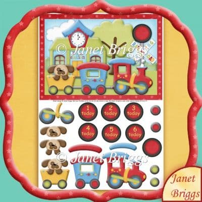 Train Station With Age Badges Topper And Decoupage Printed Sheet