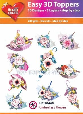 Umbrellas & Flowers 10 Easy 3d Die Cut Decoupage Toppers Hearty Crafts HC10440