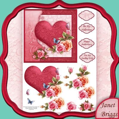 VALENTINE or ANNIVERSARY HEART Decoupage printed sheet