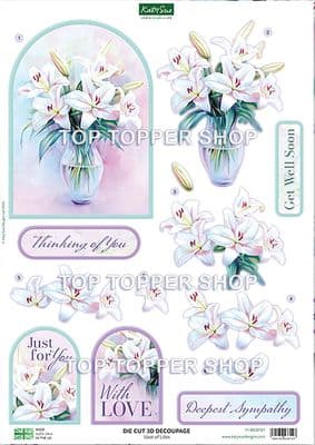 Vase of Lilies  A4 Die Cut Decoupage Sheet - Katy Sue Designs
