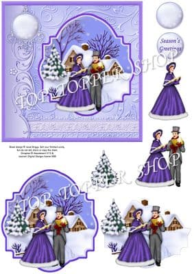 VINTAGE CAROL SINGERS IN WINTER Christmas Decoupage printed sheet 354
