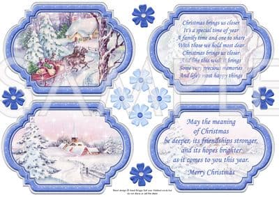 VINTAGE CHRISTMAS SCENES Toppers & Insert Plaques Blue 1 printed sheet 546vwc