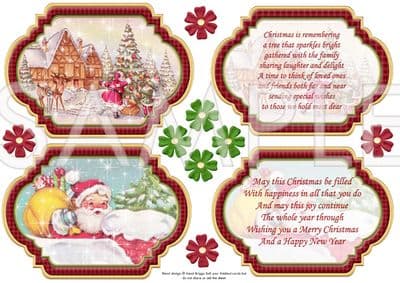 VINTAGE CHRISTMAS SCENES Toppers & Insert Plaques Red 2 printed sheet 551vwc