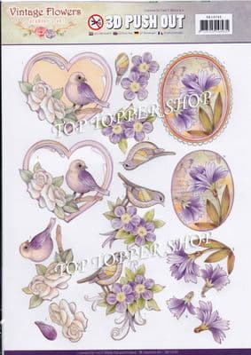 Vintage Flowers Pale Violet A4 Die Cut Decoupage Sheet Jeanine's Art Push Out SB10240