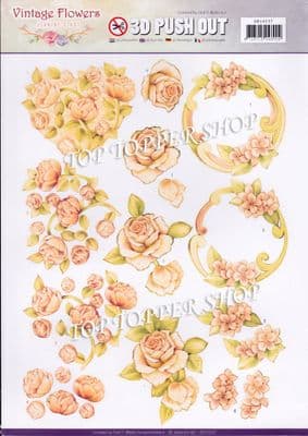 Vintage Flowers Romance A4 Die Cut Decoupage Sheet Jeanine's Art Push Out SB10237