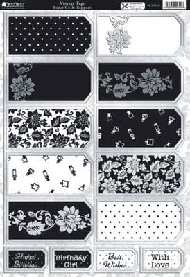 VINTAGE TAGS BLACK SILVER KANBAN DIE CUT TOPPERS PCT9340