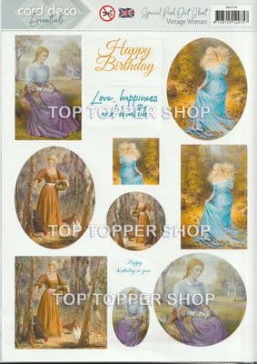 Vintage Woman  A4 Die Cut Card Toppers Card Deco Push Out Sheet SB10799