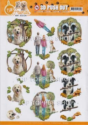 Walking the Dog Die Cut Decoupage Sheet Fur Friends Amy Design Push Out SB10679