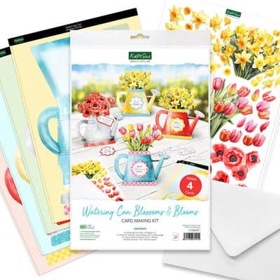Watering Can Blossoms and Blooms - Makes 4 Cards - Card Making Kit - Katy Sue Designs