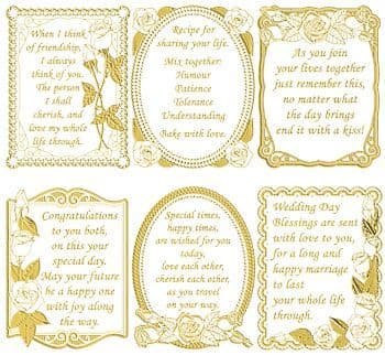 Wedding & Anniversary Verses Transparent Gold Double Embossed Peel Off Stickers Doodey GS652881