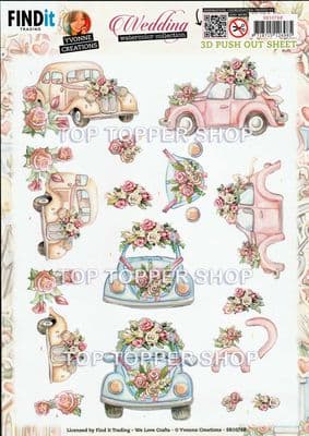 Wedding Cars Die Cut Decoupage Sheet Yvonne Creations Push Out SB10768