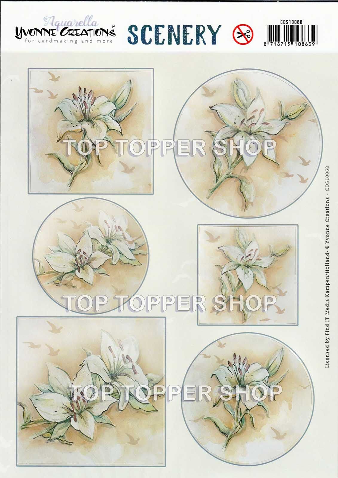 White Lily A4 Die Cut Card Toppers Yvonne Creations Push Out CDS10068