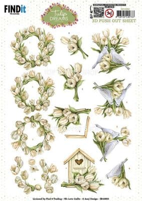 White Romantic Tulips - Tulip Dreams Die Cut Decoupage Sheet Amy Design Push Out SB10993