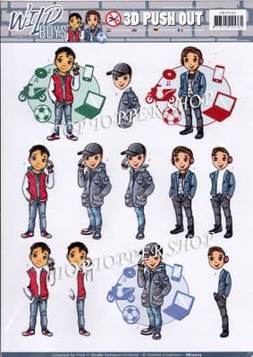 Wild Boys Teens Chilling Die Cut Decoupage Sheet Yvonne Creations Push Out SB10222