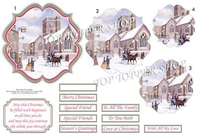 Winter Church Christmas  Card Topper & Pyramage printed sheet TTSJB20