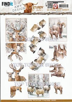 Winter Deer Die Cut Decoupage Sheet Yvonne Creations Push Out SB10825