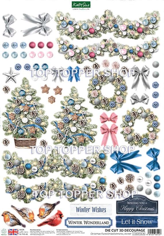 Winter Floral Christmas Embellishments 1 Die Cut A4 Sheet - Katy Sue