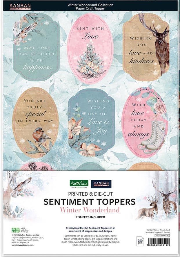 Winter Wonderland Foiled Sentiment Toppers 1 A4 sheet Kanban Crafts