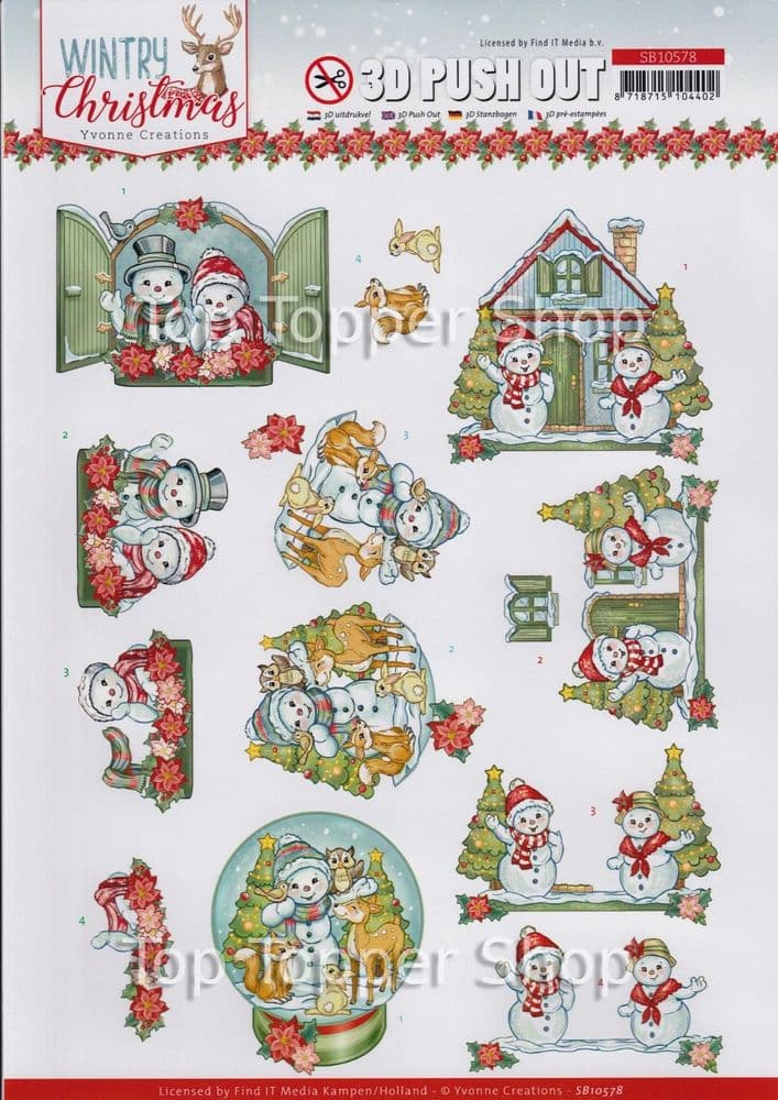 Wintry Christmas Die Cut Decoupage Sheet Yvonne Creations Push Out SB10578