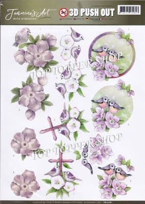 With Sympathy  Birds & Flowers A4 Die Cut Decoupage Sheet Jeanine's Art Push Out SB10181