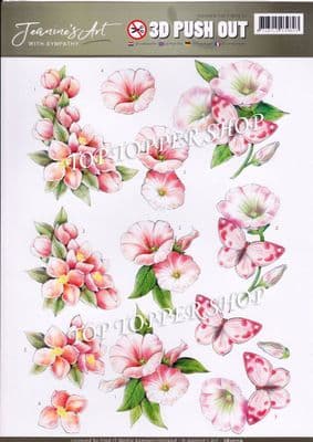 With Sympathy  Pink Flowers A4 Die Cut Decoupage Sheet Jeanine's Art Push Out SB10179